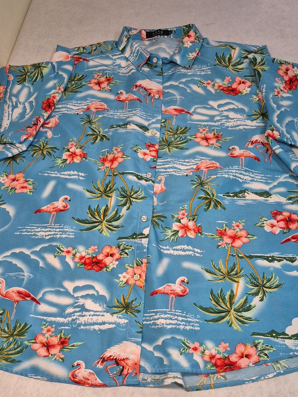 SSLR 2xl Men's Blue Tropical Flamingo Print Shirt
